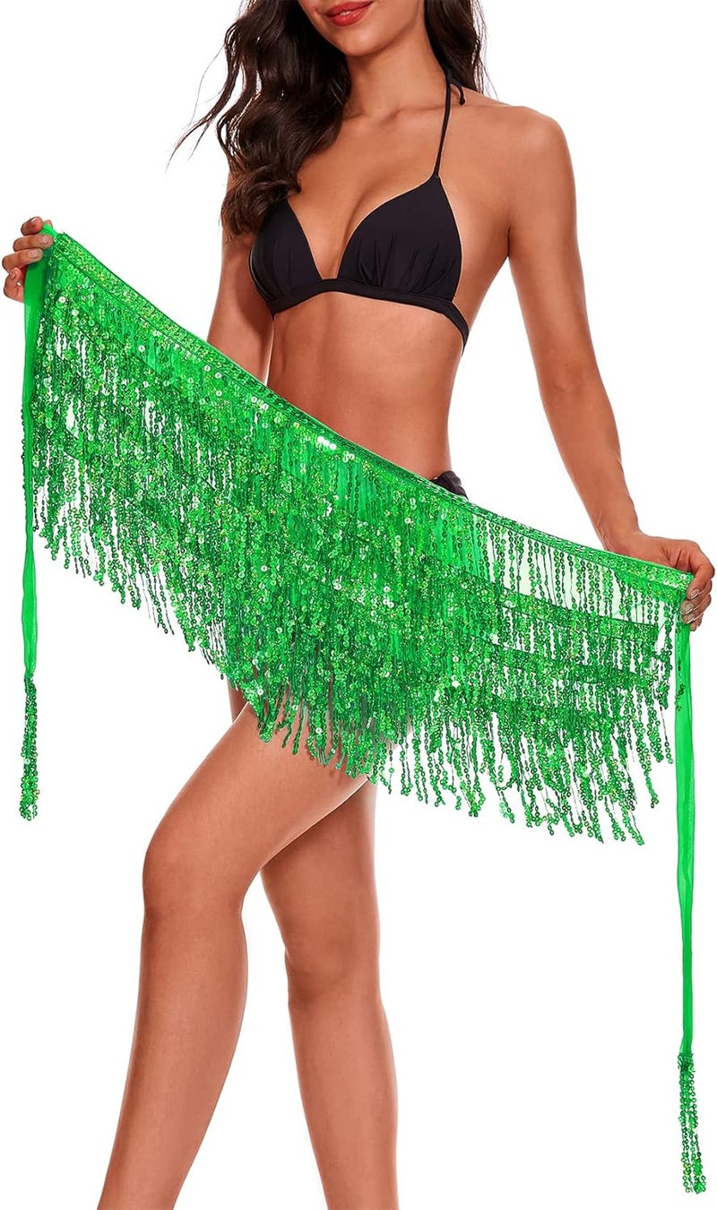 Durio Belly Dance Skirt Tassel Fringe Rave Skirt Party Sequin Tassel Skirt Belly Hip Scarf Festival Outfits for Women - Image 4